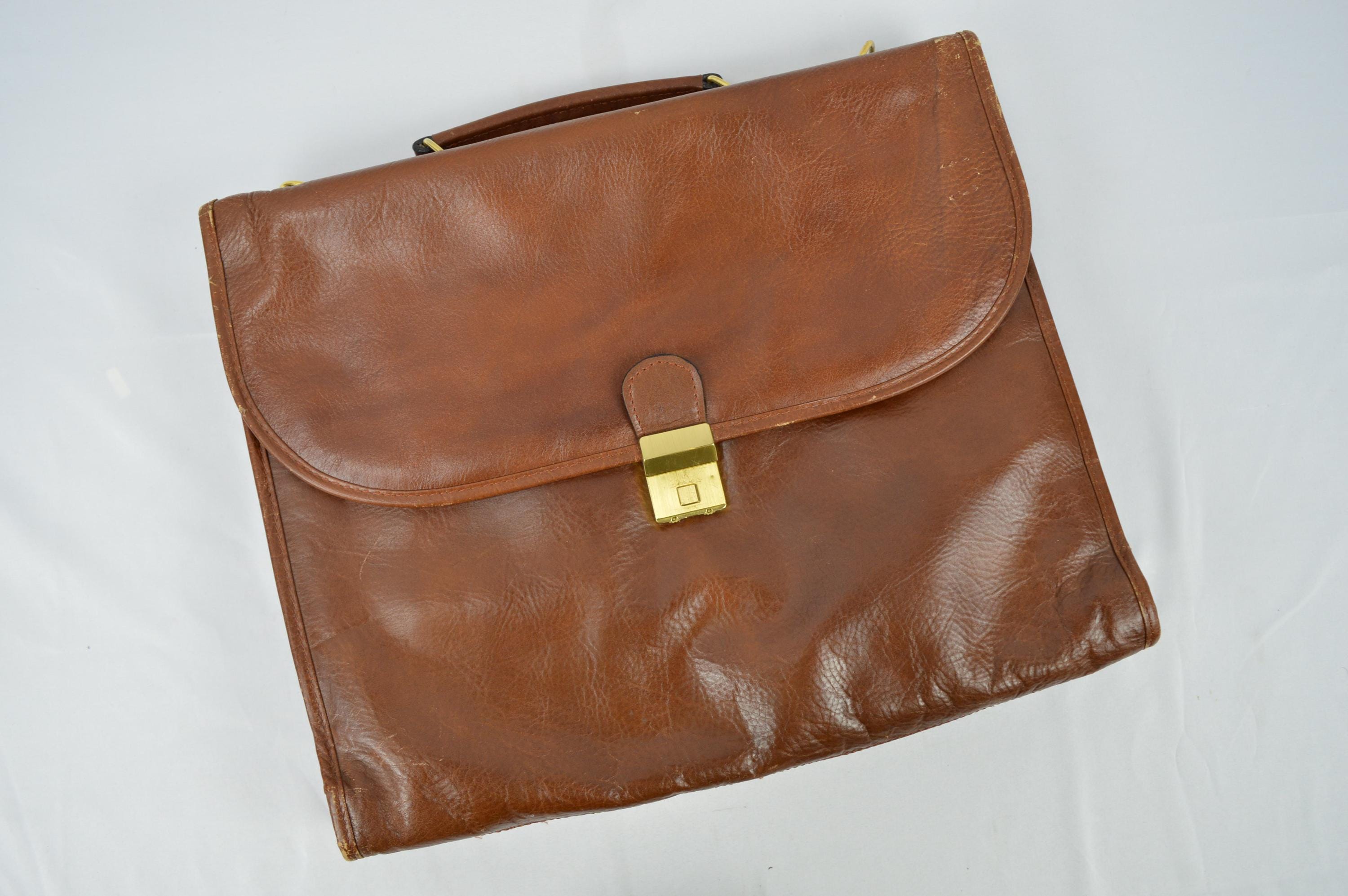 Vintage Leather Briefcase Large Brown Leather Bag, Timeless