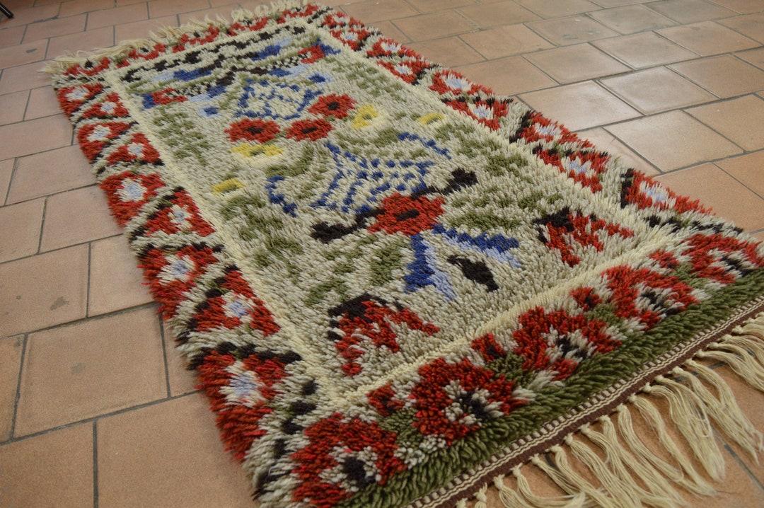 Etsy Rya Rug Kits Vintage Swedish Rya Rug: Handmade Floral Geometric Carpet - Etsy