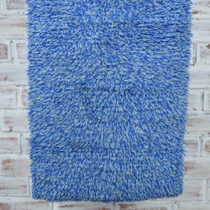 Blue modern vintage rug, High quality Vintage wool rya rug, Vintage rugs from Sweden, Retro Vintage handmade rya rug, vintage carpet