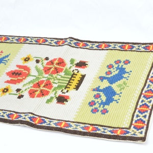 Folk art runner, Swedish tablecloth, table runner or wall decor, vintage hand made Woven Swedish table runner