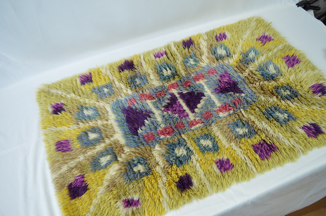 Etsy Rya Rug Kits Modern Abstract Scandinavian Rya Rug, Vintage Rye Rug Wool Long Pile ...