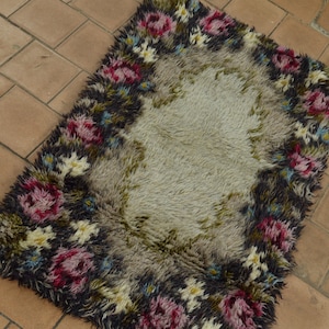 Rya shag rug, Vintage Scandinavian floral geometric Rya shag rug, modern design Sweden carpet, mod mid century shag rug, rugs for bedroom