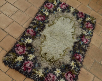 Rya shag rug, Vintage Scandinavian floral geometric Rya shag rug, modern design Sweden carpet, mod mid century shag rug, rugs for bedroom