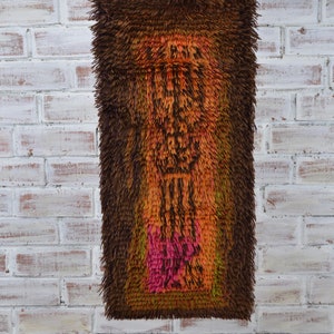 Vintage hooked rug, antique handmade wool hanging rug, cute home decor wall hanging rya rug, Scandinavian home decor housewarming gift