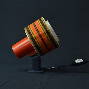 Vintage Retro Table Lamp, 1970s Striped Bedside Lamp, Mid Century Modern Lighting, Orange and Brown Accent Lamp, Desk Lamp Home Decor