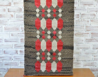 Geometric Scandinavian rug, antique Swedish wool rya rug