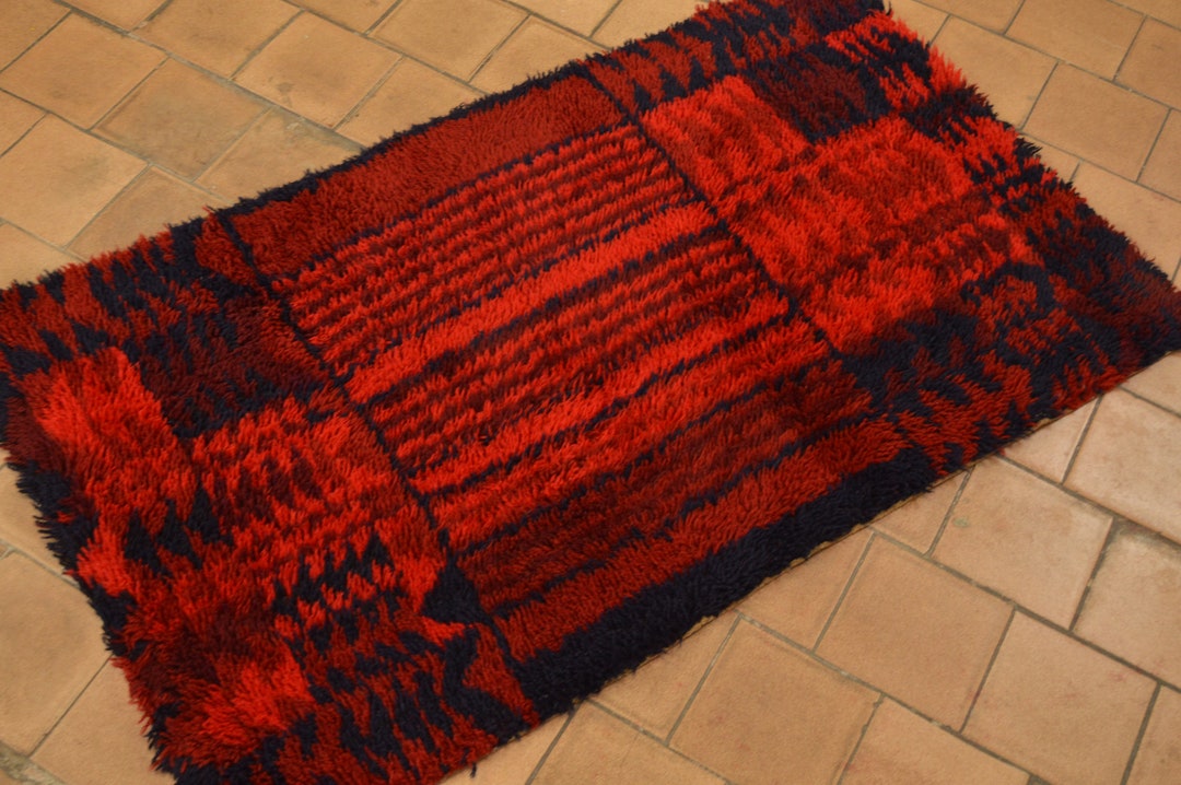 Red Rya Rugs, Hand Made Home Decor Antique Designer Area Rug for