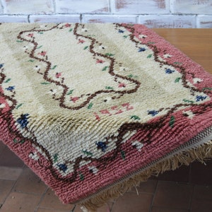 Rya shag rug 1952, mid century floral geometric modern design Scandinavian vintage rug, Antique handmade textile Swedish rya rug
