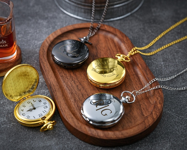 Personalized Engraved Pocket Watch-The perfect gift for the groomsmen,best groom proposal or wedding party keepsake.Unique personalizedclock image 8
