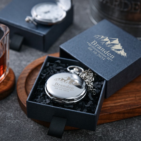 Personalized Engraved Pocket Watch-The perfect gift for the groomsmen,best groom proposal or wedding party keepsake.Unique personalizedclock
