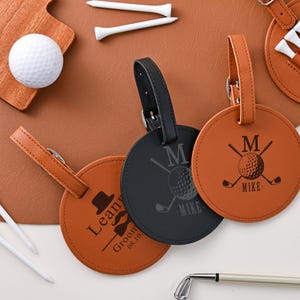 Etiquettes de sac de golf en cuir gravées personnalisées - Ensembles d'accessoires de golf personnalisés - Cadeaux de golf bien pensés pour papa - Idées cadeaux pour garçons d'honneur