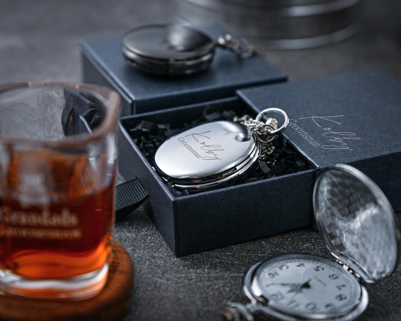 Personalized Engraved Pocket Watch-The perfect gift for the groomsmen,best groom proposal or wedding party keepsake.Unique personalizedclock image 3