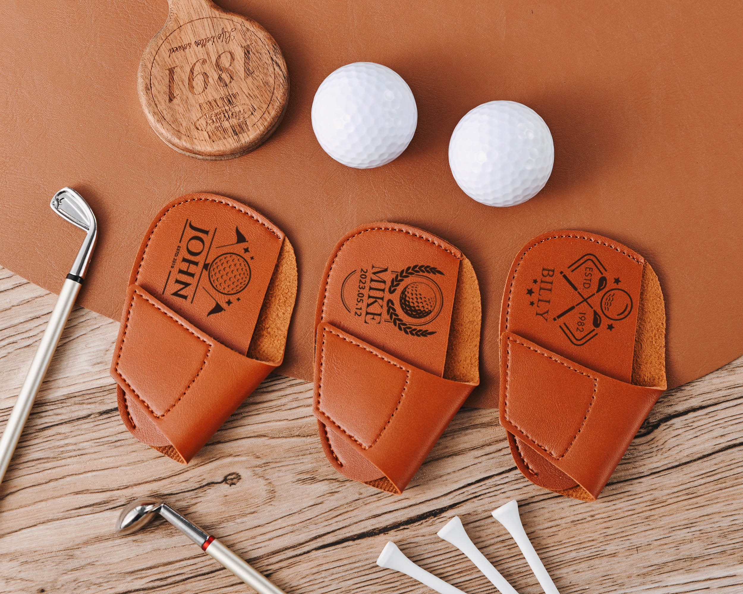 Personalized Leather Golf Club Covers, Golf Head Covers, Golf Accessory Sets for Drivers, Gifts for Golf Aficionados/Professionals