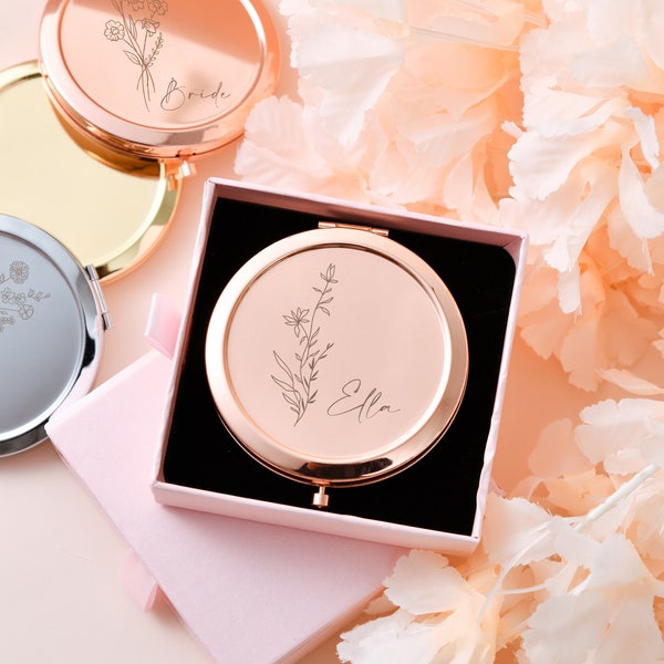 Stylish Personalized Compact Mirror - Ideal Wedding Souvenir, Perfect for Bridal Party, Engravable with Names and Special Occasions