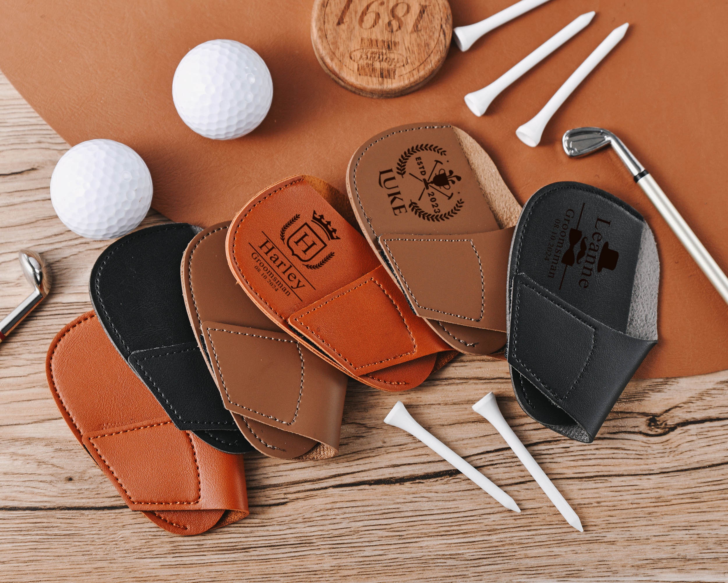 Personalized Leather Golf Club Covers, Golf Head Covers, Golf Accessory Sets for Drivers, Gifts for Golf Aficionados/Professionals