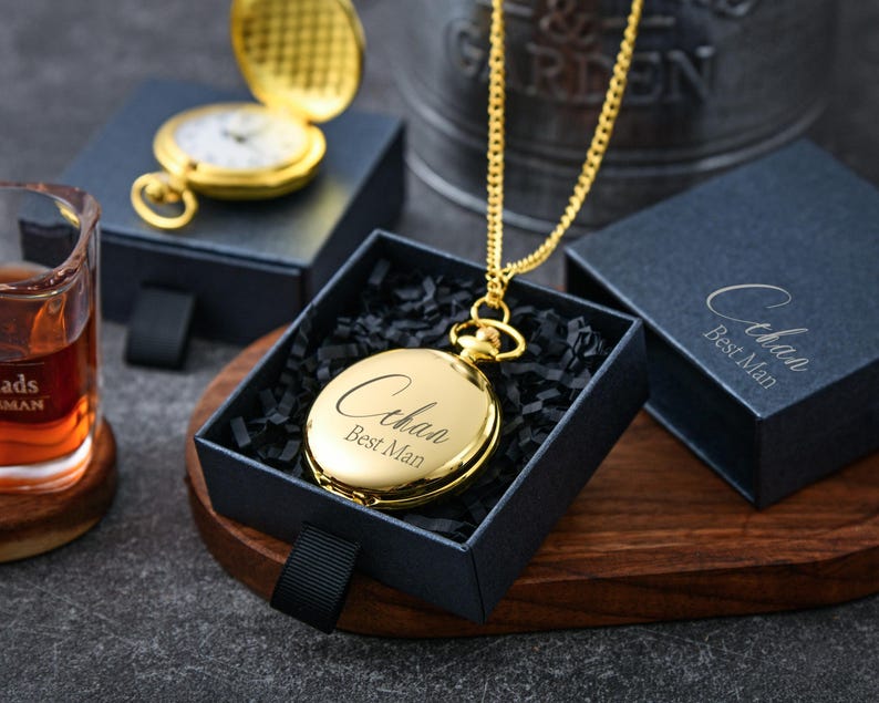Personalized Engraved Pocket Watch-The perfect gift for the groomsmen,best groom proposal or wedding party keepsake.Unique personalizedclock image 2