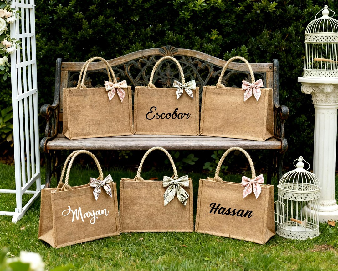 Customized Bridesmaid Gift Bags With Silk Scarves and Rustic Linen Tote ...