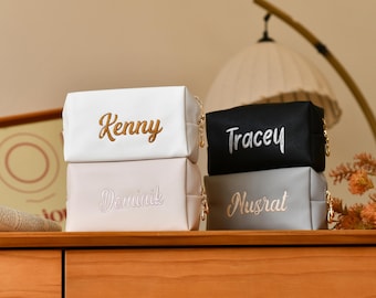 Personalized Name Makeup Bag - Custom Letter Cosmetic Pouch - Travel Storage Pouch - Bridesmaid Treat