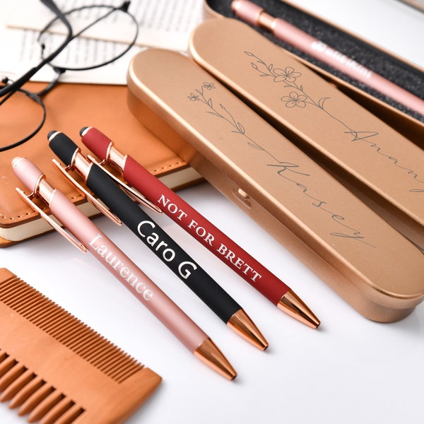 Personalisiertes Roségold-Pen-Set, personalisiertes Stiftgeschenk für Frauen, personalisierter Luxus-Kugelschreiber mit Soft-Touch-Oberfläche und Geschenkbox