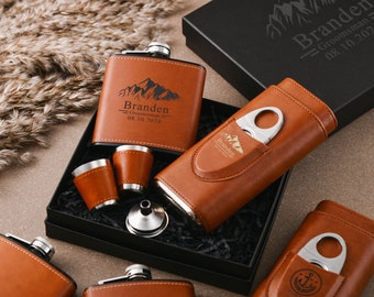 Men's Leather Cigar Humidor Set - The perfect gift for the cigar lover, groom, husband, father or cigar lover. Unique gift experience