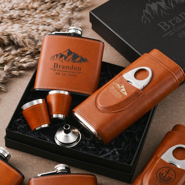 Men's Leather Cigar Humidor Set - The perfect gift for the cigar lover, groom, husband, father or cigar lover. Unique gift experience