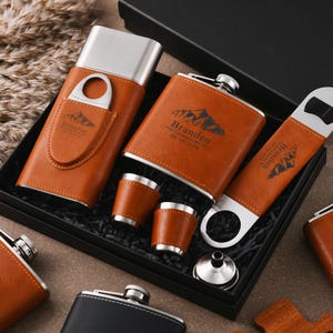Gegraveerde sigarenkoker set beste mannen cadeau, gepersonaliseerde sigarenkoker met kolf, gegraveerde cadeaus voor hem, cadeaus bruidsjonkers sigaarfles