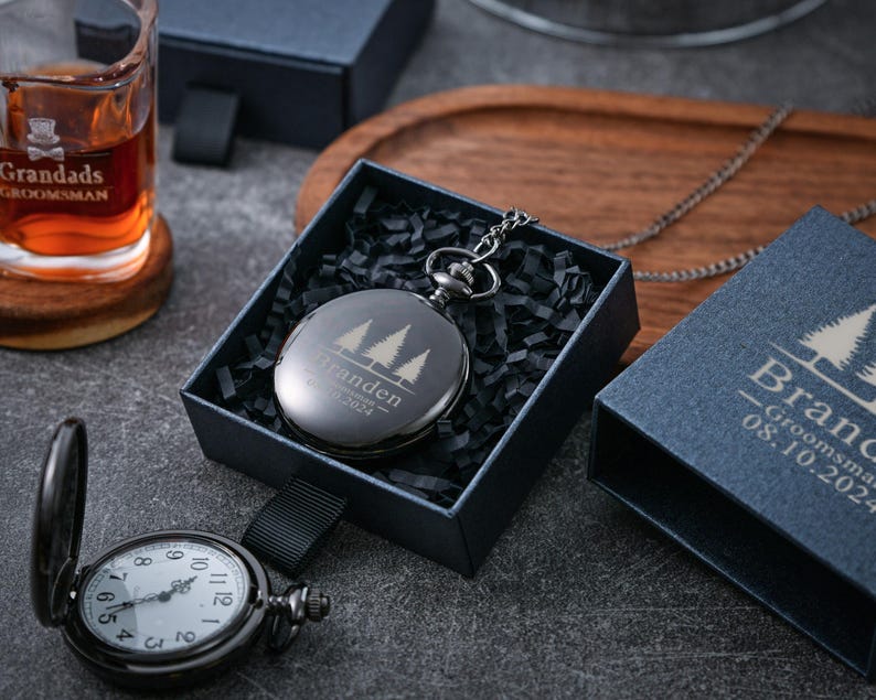 Personalized Engraved Pocket Watch-The perfect gift for the groomsmen,best groom proposal or wedding party keepsake.Unique personalizedclock image 4