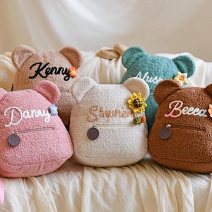 Customized plush teddy bear children backpack, embroidered backpack, custom name children backpack, toddler backpack, gift for children