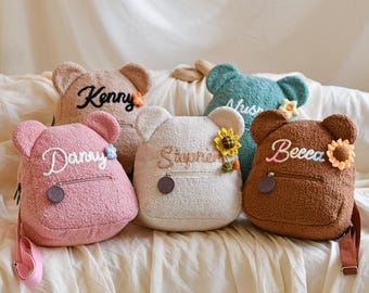 Kundenspezifischer Plüsch-Teddybär-Kinderrucksack - bestickter Kleinkindrucksack - personalisierte Namenskindertasche