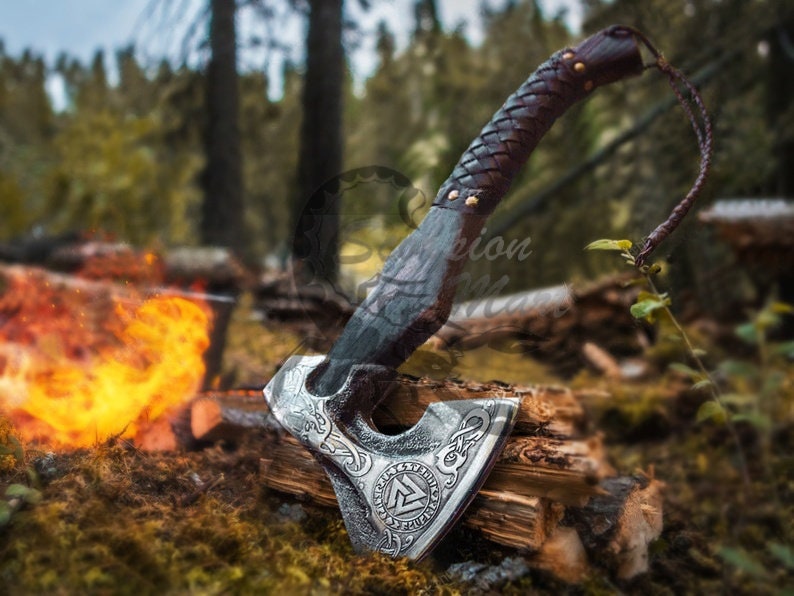 VIKING AXE With Leather Sheath Camping Axe Throwing Battle Etsy