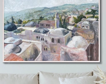 giclée art print on canvas rolled in tube | Jerusalem city view | large canvas print rolled in tube | panoramic landscape | Israel decor