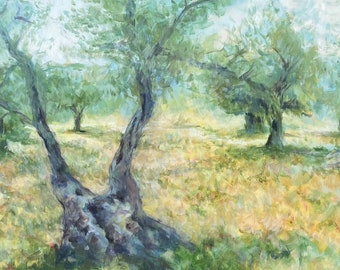 arquivo de arte para impressão de pintura acrílica | olival ensolarado do Oriente Médio