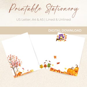 Autumn Owl Letter Writing Paper: Printable Stationery (Digital Download, A4/A5/Letter Sizes)