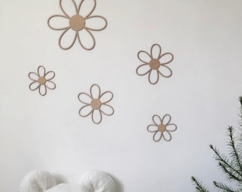 Daisy Flower Wooden Wall Sign, Boho Nursery Art, Baby Girl Room Accent, Floral Set, Kids Interior Decoration