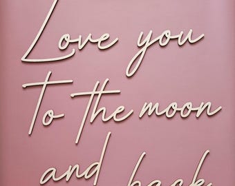 Decoración de pared para guardería: Letrero de madera "Hasta la luna y de vuelta", cita inspiradora, detalle para la habitación del bebé, temática espacial, regalo para recién nacidos.