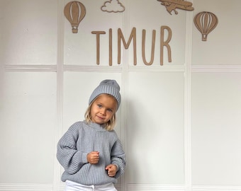 Personalized Baby Decor Wooden Name Sign with Airplane and Hot Air Balloon, Nursery Wall Art, Baby Boy Room Decor, Adventure Theme