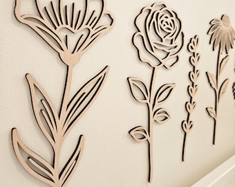Nursery Wall Decor – Wooden Wildflower Set for Kids Room or Baby Gift