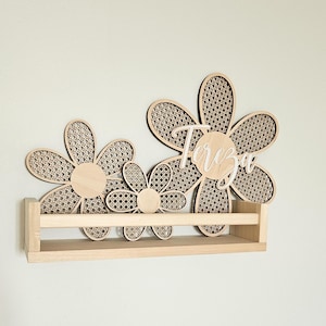 Personalized Rattan Daisy Name Sign | Custom Floral Wall Art | Boho Kids Room Decor | Wooden Name Plaque | Spring-Themed Baby Gift