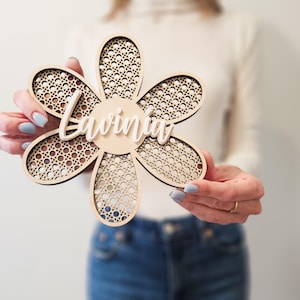 Personalized Rattan Daisy Name Sign | Custom Floral Wall Art | Boho Kids Room Decor | Wooden Name Plaque | Spring-Themed Baby Gift