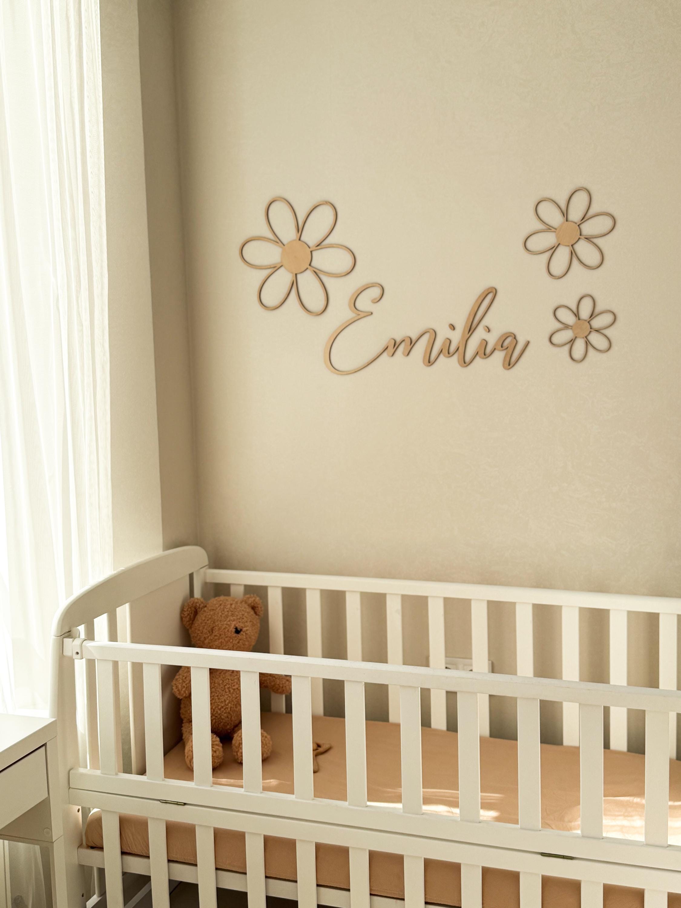 Nursery Wall Decor Wooden Name Sign with Flowers, Personalized Baby Girl Name, Floral Nursery Art, Custom Kids Room Decor, Boho Style