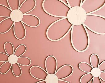 Holzwandblumen-Set: Boho Home Decor, Minimalistische Blumenkunst