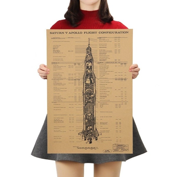 Saturn V Apollo configuration de vol fusée vintage rétro affiche en papier Kraft