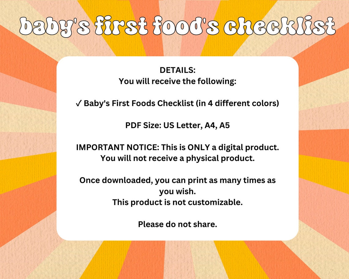 Baby's First Foods Checklist-retro, Baby Solid Food Log, Baby's First