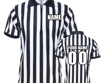 uneeksupply Toptie Men's Pro-Style Referee Shirt with Zipper Personalized with Names, Numbers and Personalized Messages