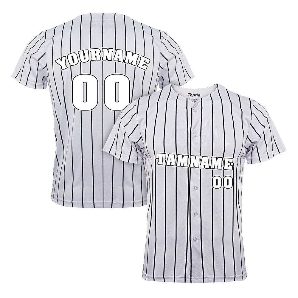 Toptie Men's Baseball Jersey Plain Button Down Shirts Team Sports  Uniforms-Black White-L