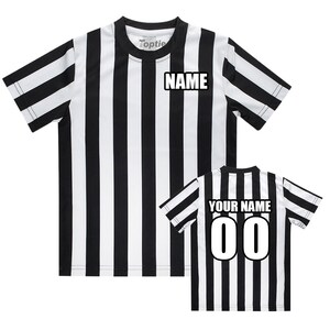 Premium Vector  A black and white striped referee shirt with the word  h   on the front.