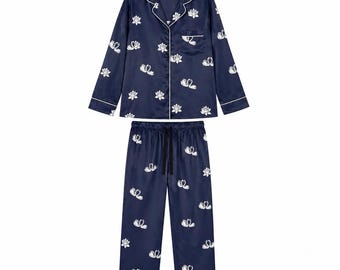 Swan Illustration Satin Pajamas | Women's Satin Pajama Set
