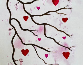 Original watercolour art - Valentine Tree