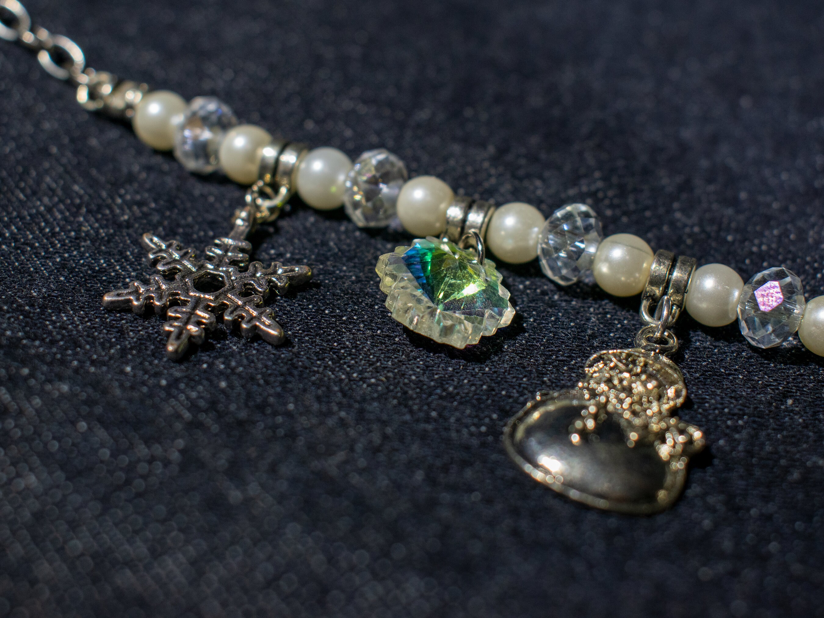 White Pearl Snowball and Clear Ice Beaded Winter Charm