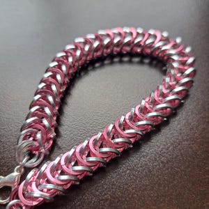 Square Link Box Style Pink and Silver Chainmaille Bracelet - Item Number 3116